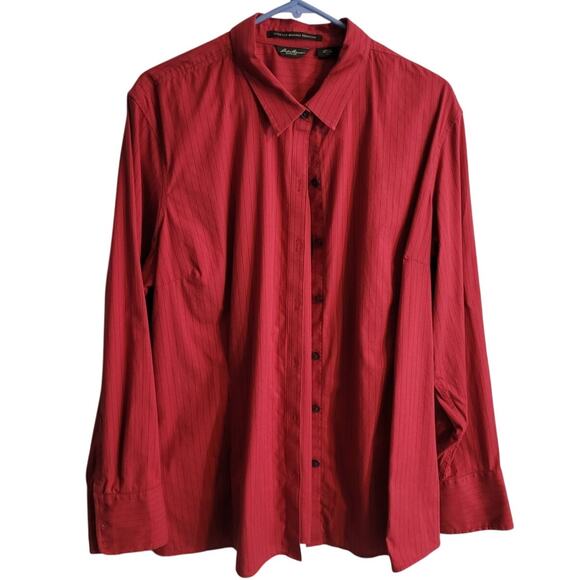 EDDIE BAUER Red Pinstripe Button Down Shirt XXL Stretch Wrinkle Resistant Career - Picture 7 of 11